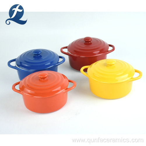 Set of 4 Ceramic Casserole Pots With Lid